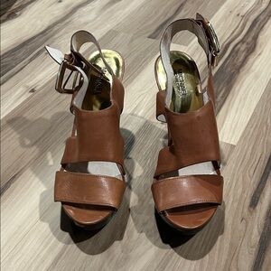 Michael Kors Tan Leather Sandals with Gold Accents